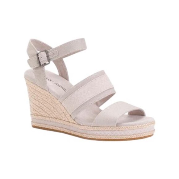 Toms Womens Gray Triple Band Peep Toe Ankle Straps Wedge Sandals Sz 10 NEW - Picture 1 of 10
